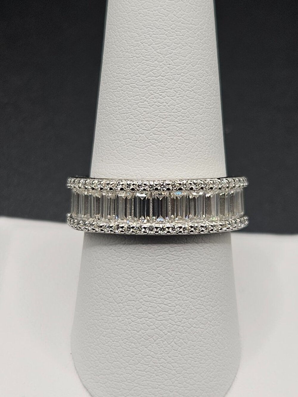 925 Sterling Silver 4CTW Baguette Moissanite Eternity Ring Sz 9